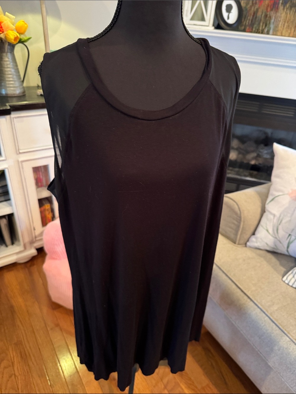 Livi Active Black Sleeveless Tank Top with Mesh Yoke